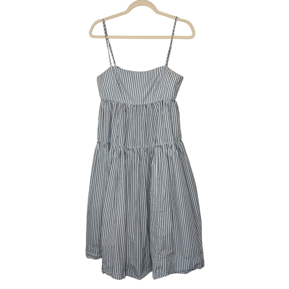 J.Crew Blue White Striped Tiered Cotton‎ Midi Dress Tie Back B1636 Womens 6